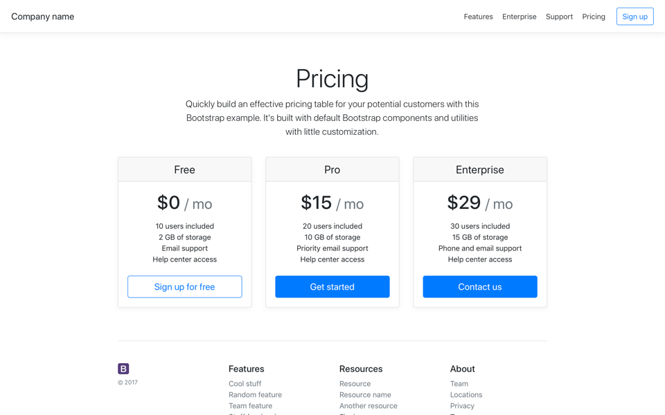 Pricing screenshot